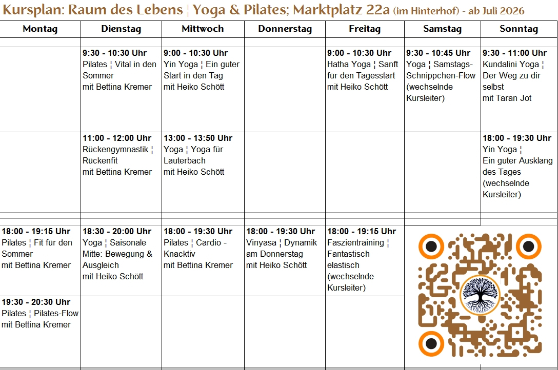 Yoga & Pilates Kursplan, Lauterbach